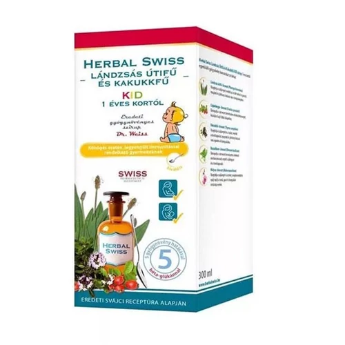 Herbal Swiss Kid 1 éves kortól folyékony étrendkiegészítő köhögésre (torok, garat) 300 ml