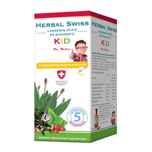 Herbal Swiss Kid 4 éves kortól folyékony étrendkiegészítő köhögésre (torok, garat) 150 ml